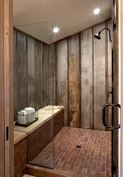 rustic sheet metal shower walls